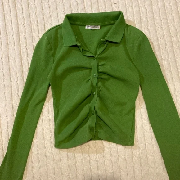 Zara Ribbed Ruched Button-Up ~ Small - Picture 3 of 10